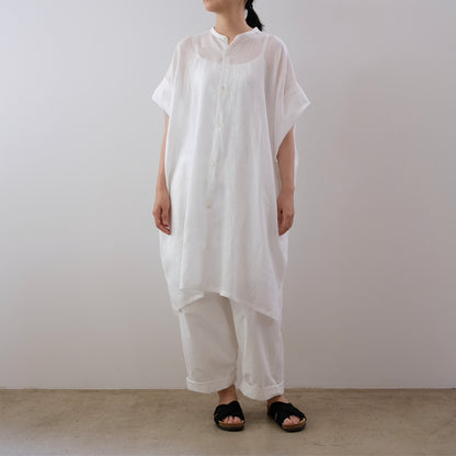 French Linen Stand Collar Long Shirt
