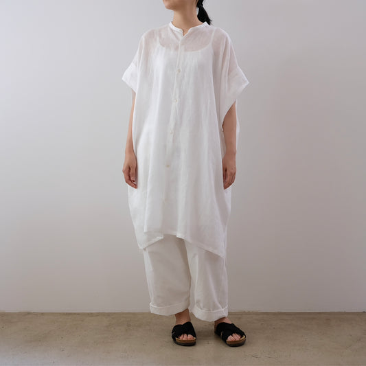 French Linen Stand Collar Long Shirt