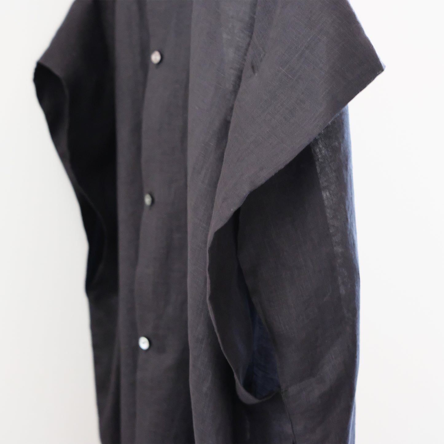 French Linen Stand Collar Long Shirt