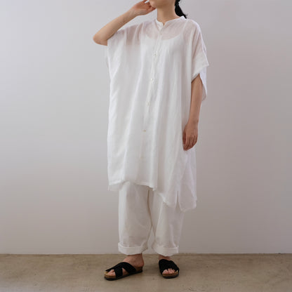French Linen Stand Collar Long Shirt