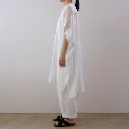 French Linen Stand Collar Long Shirt