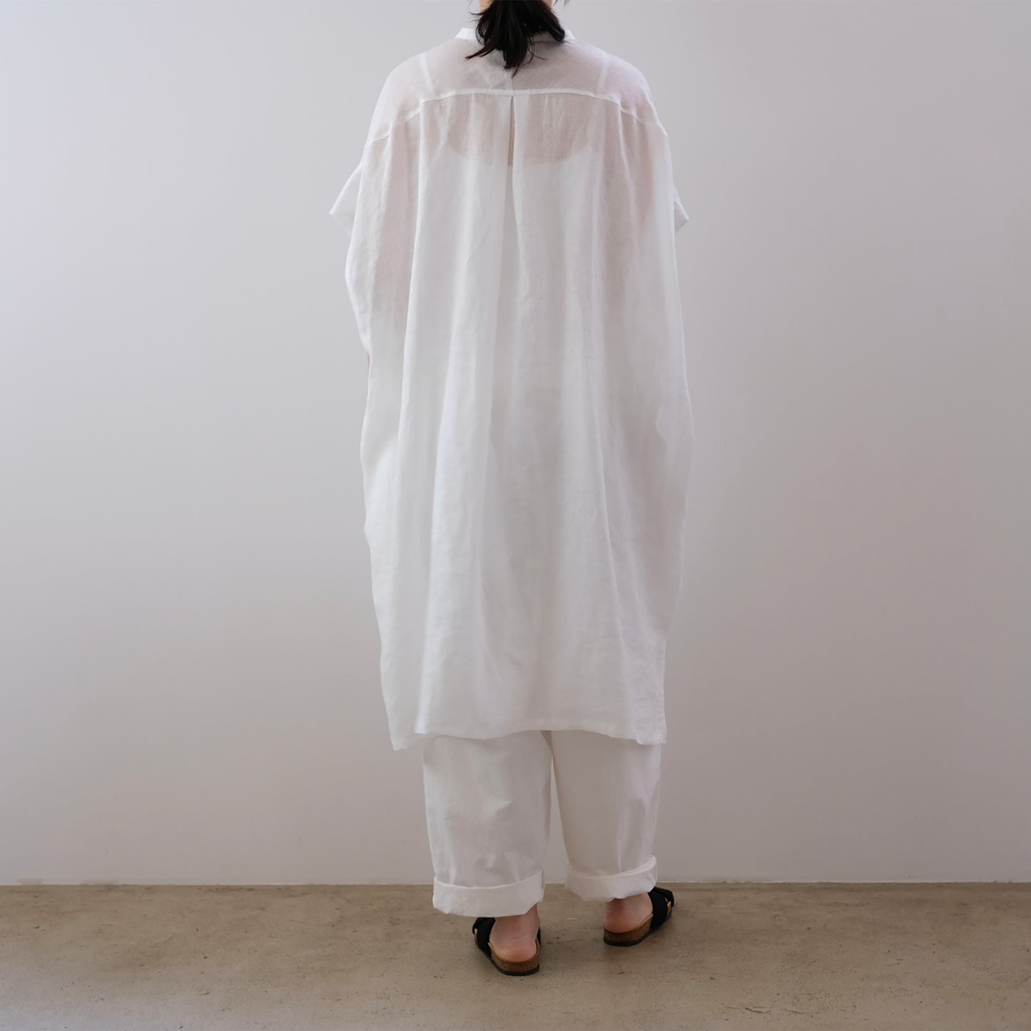 French Linen Stand Collar Long Shirt