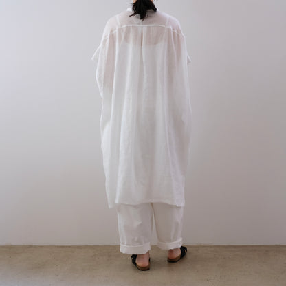 French Linen Stand Collar Long Shirt