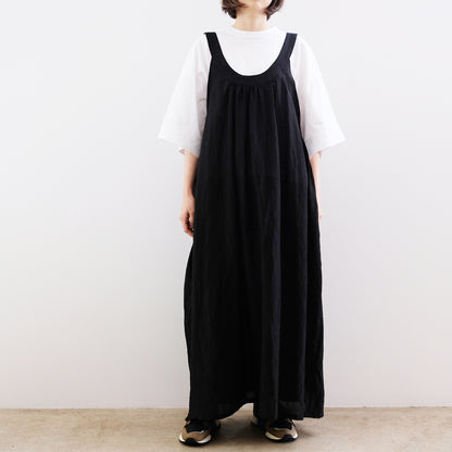 Silk Cotton Lawn Gather Dress - Black