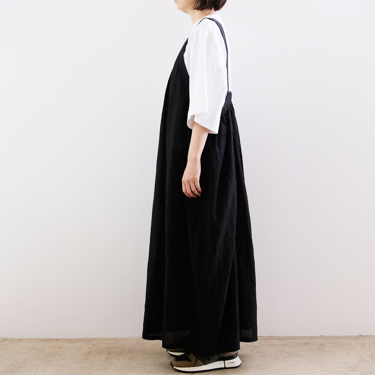 Silk Cotton Lawn Gather Dress - Black