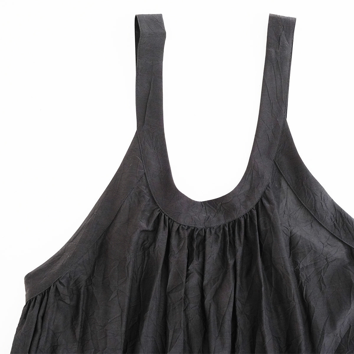 Silk Cotton Lawn Gather Dress - Black