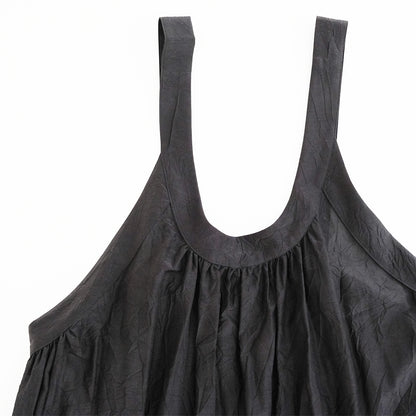 Silk Cotton Lawn Gather Dress - Black
