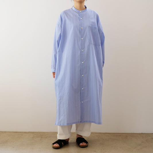 Band collar long shirt dress