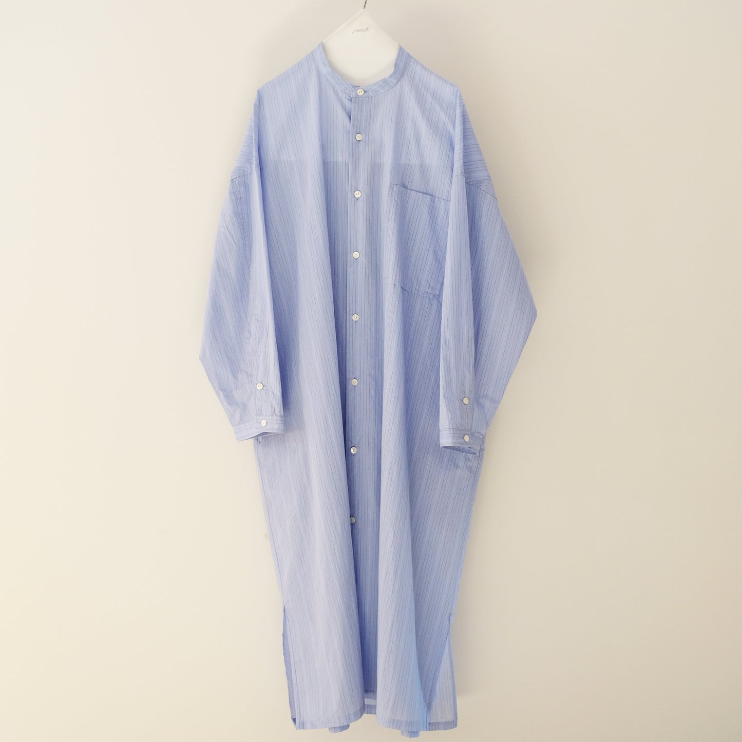 Band collar long shirt dress