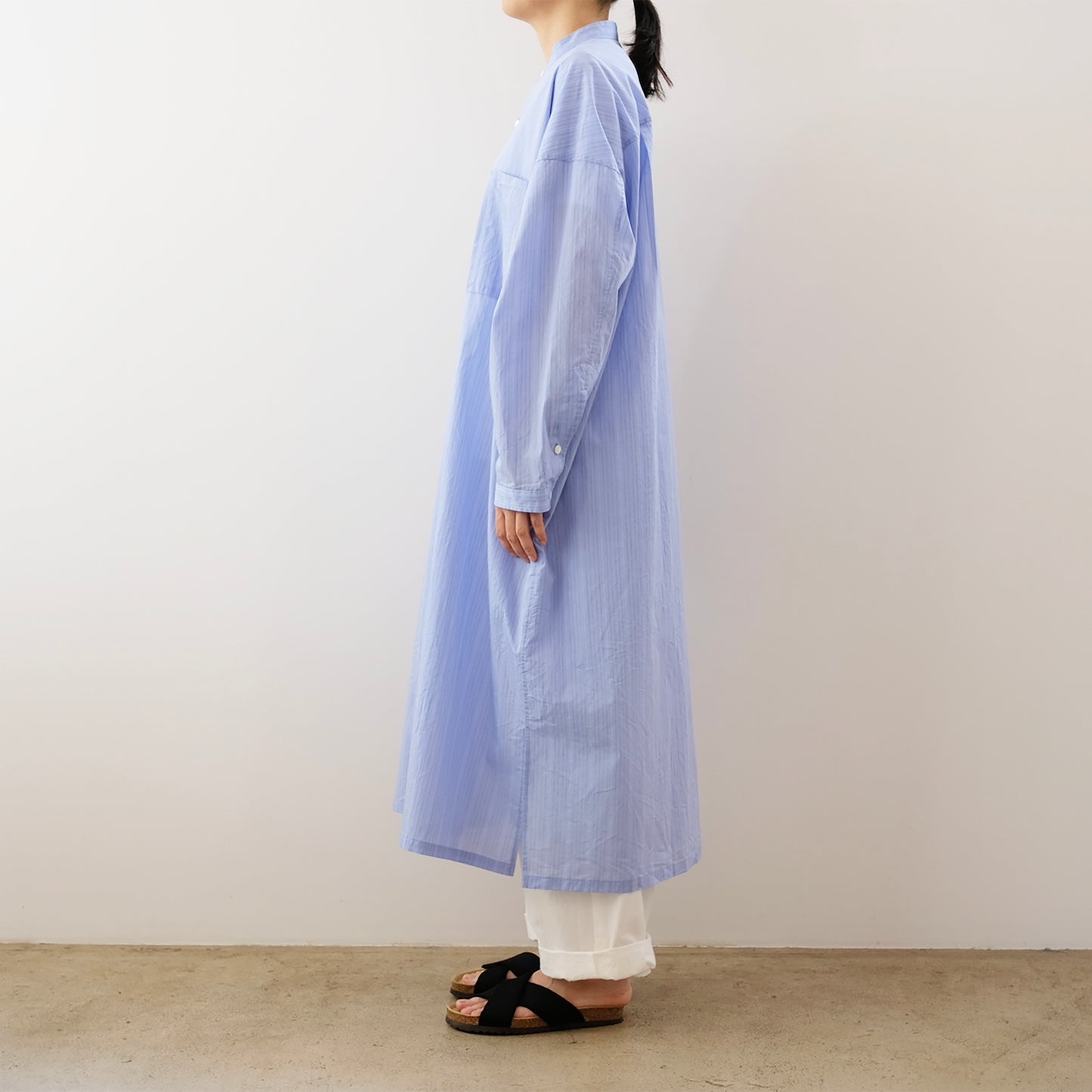 Band collar long shirt dress
