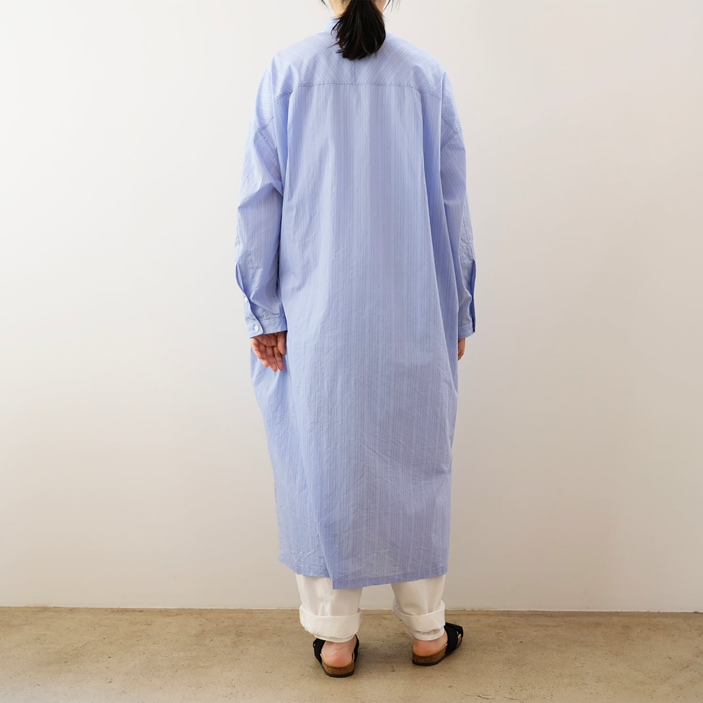 Band collar long shirt dress
